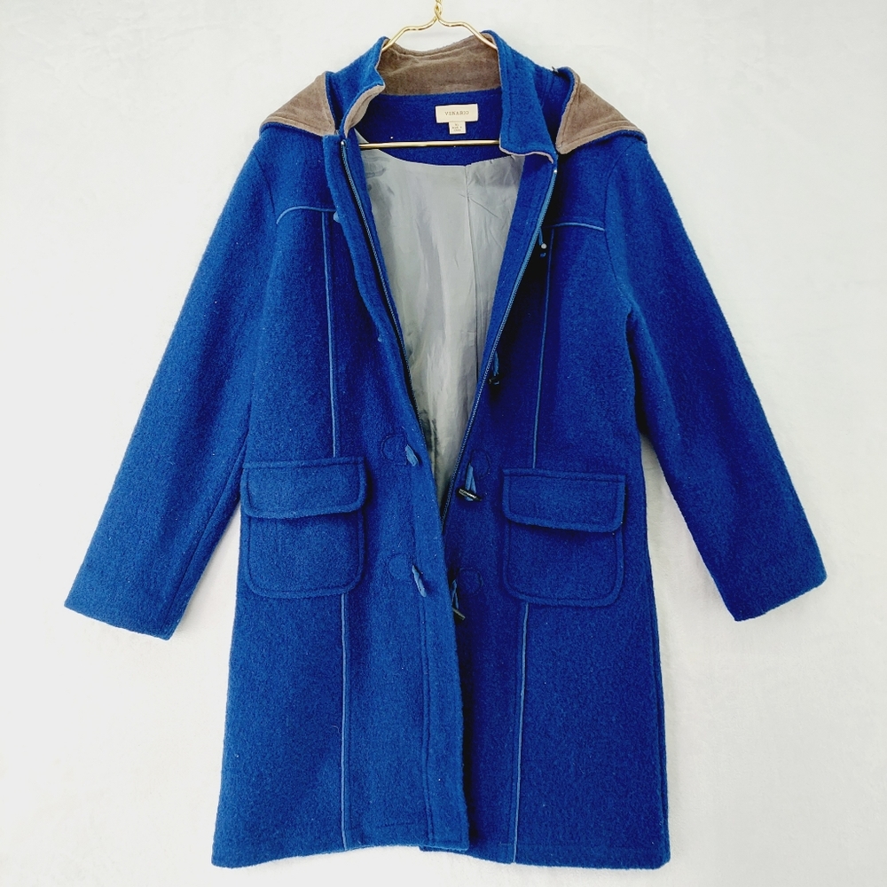 Venario Women's Blue Toggle & Loop Hooded Winter Flap Pockets Coat XL